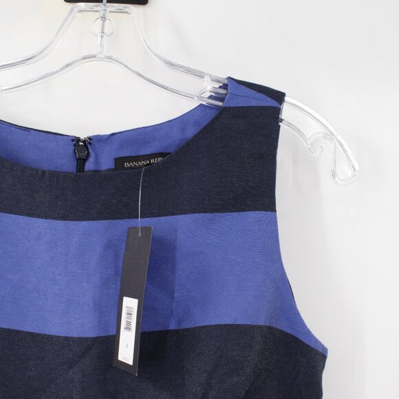 NWT Banana Republic Blouse womens 4 Striped Peplum Top Shimmer Sleeveless blue - Picture 2 of 9
